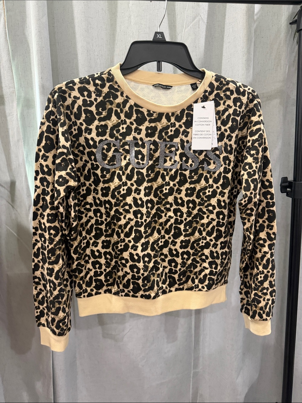 GUESS Leopard Print Crewneck Sweater in Beige and Black